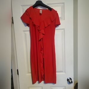 Red Ruffle Dress | Elegant Midi Dress | Feminine Party Dress | Size S/P